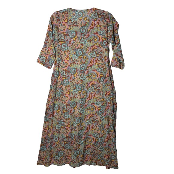Roller Rabbit Midi Dress Sz S Gauze Cotton Duster Paisley Pockets Boho Button - Picture 7 of 15